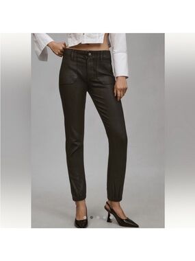 PAIGE Mayslie Coated Tapered Ankle Zip Jogger Jeans NWT- 28 - Black Fog Luxe